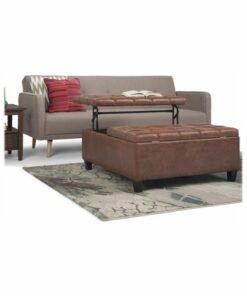 Simpli Home - Harrison 36 inch Wide Transitional Square Coffee Table Storage Ottoman in Faux Leather - Distressed Umber Brown