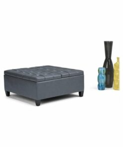 Simpli Home - Harrison Contemporary Wood/Polyurethane Faux Leather Ottoman - Stone Gray