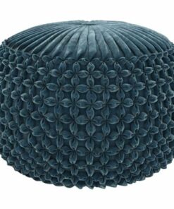 Simpli Home - Renee Round Transitional Velvet/Polystyrene Pouf - Teal