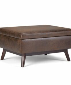 Simpli Home - Owen 34 inch Wide Mid Century Modern Rectangle Coffee Table Storage Ottoman - Distressed Chestnut Brown