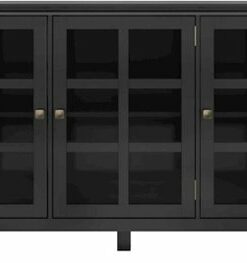 Simpli Home - Acadian SOLID WOOD 62 inch Wide Transitional Wide Storage Cabinet in - Black