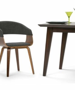 Simpli Home - Lowell Mid Century Modern Bentwood Dining Chair in Charcoal Grey Linen Look Fabric - Charcoal Gray