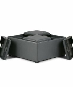 Simpli Home - Avalon 35 inch Wide Contemporary Square Coffee Table Storage Ottoman - Stone Gray