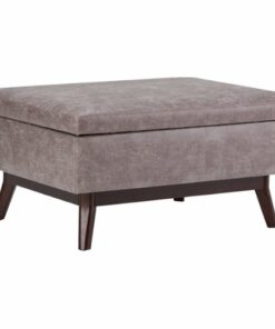 Simpli Home - Owen Rectangular Mid-Century Modern Faux Air Leather Ottoman With Inner Storage - Distressed Gray Taupe