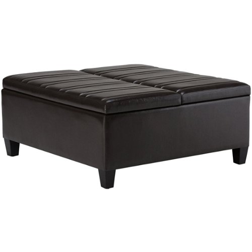 Simpli Home - Ellis Square Modern Contemporary Wood/Polyurethane Faux Leather Ottoman - Tanner's Brown