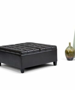 Simpli Home - Harrison 36 inch Wide Transitional Square Coffee Table Storage Ottoman in Tanners Brown Faux Leather - Tanner's Brown