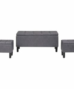 Simpli Home - Dover Rectangular Contemporary Faux Leather Storage Ottoman (Set of 3) - Stone Gray