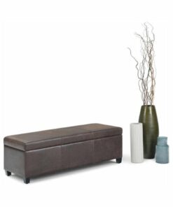 Simpli Home - Avalon Rectangular Contemporary Wood/Foam Bench Ottoman With Inner Storage - Distressed Brown