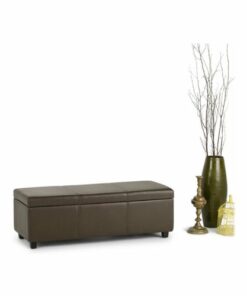 Simpli Home - Avalon Rectangular Contemporary Wood/Foam Bench Ottoman With Inner Storage - Chocolate Brown