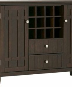 Simpli Home - Bedford Rustic Solid Wood 4-Shelf 2-Drawer Sideboard, Buffet, Credenza, and Wine Rack - Dark Tobacco Brown