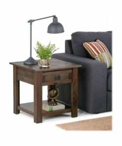 Simpli Home - Monroe Square Rustic Contemporary Solid Acacia Wood 1-Drawer End Side Table - Distressed Charcoal Brown