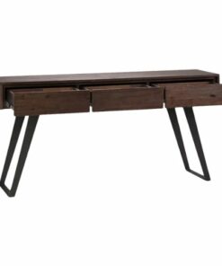 Simpli Home - Lowry Rectangular Modern Industrial Solid Acacia Wood 3-Drawer Console Sofa Table - Distressed Charcoal Brown