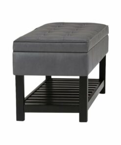 Simpli Home - Cosmopolitan Rectangular Traditional Wood/Plywood Bench Ottoman With Inner Storage - Stone Gray