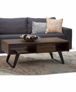 Simpli Home - Lowry Rectangular Modern Industrial Solid Acacia Wood 2-Drawer Coffee Table - Distressed Charcoal Brown