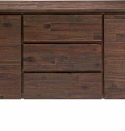 Simpli Home - Lowry Solid Acacia Wood and Metal 3-Drawer Sideboard Buffet - Distressed Charcoal Brown