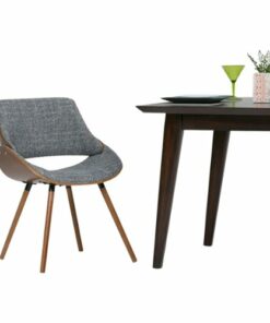 Simpli Home - Malden Mid Century Modern Bentwood Dining Chair with Wood Back in Grey Woven Fabric - Gray/Natural