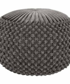 Simpli Home - Renee Round Transitional Velvet/Cotton Pouf - Dove Gray