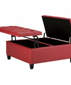 Simpli Home - Harrison 36 inch Wide Transitional Square Coffee Table Storage Ottoman in Faux Leather - Crimson Red