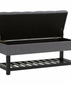 Simpli Home - Saxon Rectangular Traditional Wood/Engineered Wood Bench Ottoman With Inner Storage - Slate Gray