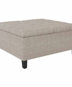 Simpli Home - Harrison 36 inch Wide Transitional Square Coffee Table Storage Ottoman in Tweed Look Fabric - Platinum