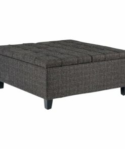 Simpli Home - Harrison 36 inch Wide Transitional Square Coffee Table Storage Ottoman in Tweed Look Fabric - Ebony