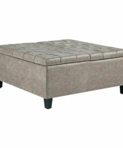 Simpli Home - Harrison 36 inch Wide Transitional Square Coffee Table Storage Ottoman in Distressed Grey Taupe Faux Leather - Distressed Gray Taupe