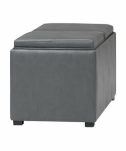 Simpli Home - Avalon Rectangular Contemporary Polyurethane Faux Leather Ottoman With Inner Storage - Stone Gray