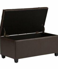 Simpli Home - Sienna Rectangular Traditional Wood/Polyurethane Faux Leather Bench Ottoman With Inner Storage - Chocolate Brown