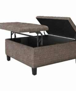 Simpli Home - Harrison 36 inch Wide Transitional Square Coffee Table Storage Ottoman in Tweed Look Fabric - Mink Brown
