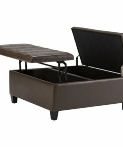 Simpli Home - Ellis Contemporary Wood/Polyurethane Faux Leather Ottoman - Chocolate Brown