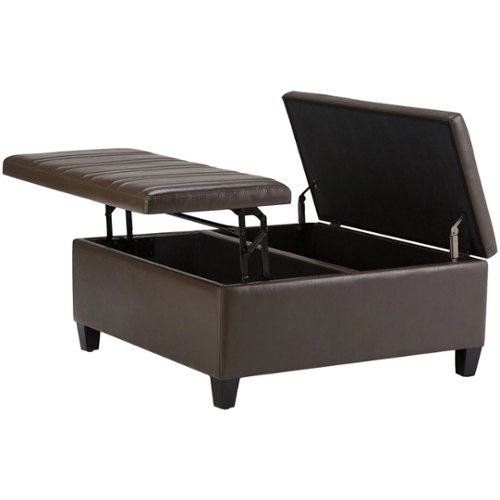 Simpli Home - Ellis Contemporary Wood/Polyurethane Faux Leather Ottoman - Chocolate Brown