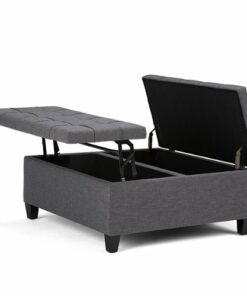 Simpli Home - Harrison 36 inch Wide Transitional Square Coffee Table Storage Ottoman in Slate Grey Linen Look Fabric - Slate Gray