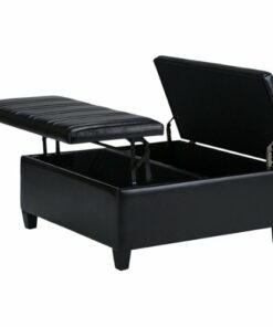 Simpli Home - Ellis Contemporary Wood/Polyurethane Faux Leather Ottoman - Midnight Black