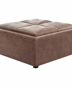 Simpli Home - Avalon Square Contemporary Faux Air Leather Storage Ottoman - Distressed Umber Brown