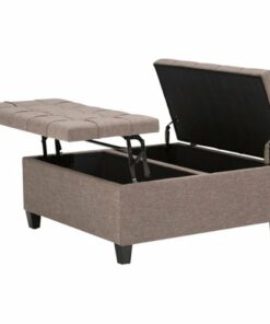 Simpli Home - Harrison 36 inch Wide Transitional Square Coffee Table Storage Ottoman in Linen Look Fabric - Fawn Brown
