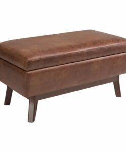 Simpli Home - Owen Rectangular Mid-Century Modern High-Density Foam/Faux Air Leather Ottoman With Inner Storage - Distressed Saddle Brown 0