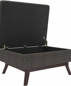 Simpli Home - Owen Square Mid-Century Modern Woven Fabric/Faux Air Leather Ottoman With Inner Storage - Ebony