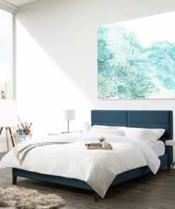 CorLiving - Bellevue Wide Panel Upholstered Bed, Queen - Ocean Blue