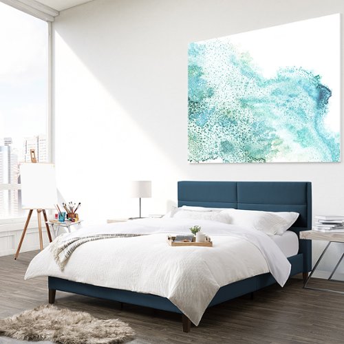 CorLiving - Bellevue Wide Panel Upholstered Bed, Queen - Ocean Blue