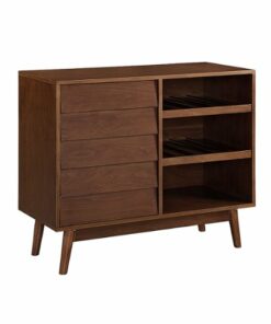 Walker Edison - Mid Century Louvered Door Bar Cabinet - Walnut