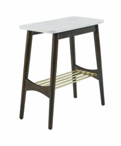 Walker Edison - Jamie Faux Marble Tapered Leg Side Table - Dark Oak