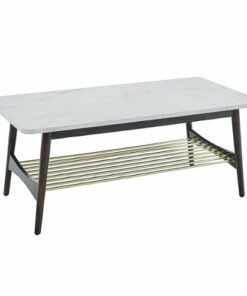 Walker Edison - 44" Faux Marble Tapered Leg Coffee Table - Dark Oak