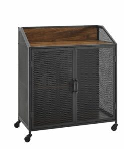 Walker Edison - 33" Mesh 2-Door Bar Cabinet - Dark Walnut