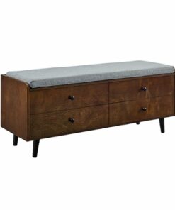 Walker Edison - Mid Century Modern Storage Bench with Cushion - Dark Walnut