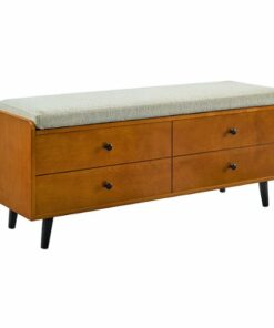 Walker Edison - Mid Century Modern Storage Bench with Cushion - Acorn