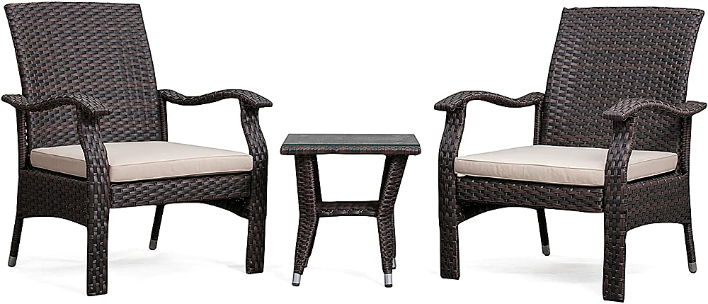 Patio Sense - Miles Outdoor Square Wicker 3 Piece Patio Set - Mocha