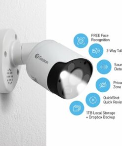 Swann - 16 Channel 2TB NVR, 10 x 4K PoE Cameras, w/Dual LED Spotlights, Color Night Vision & Free Face Detection - White