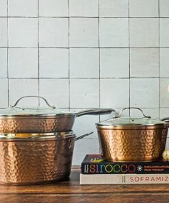 Gotham Steel - Hammered Non Stick 10pc Cookware Set with Glass Lids - Copper