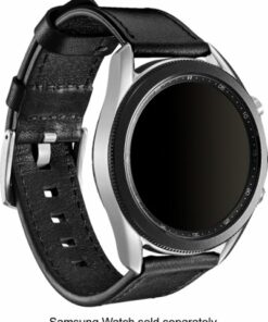 Platinum™ - Leather Watch Band for Samsung Galaxy Watch (46 mm) and Galaxy Watch3 (45 mm) - Black