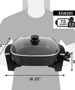 Elite Gourmet - 12" Electric Skillet with Glass Lid - Black